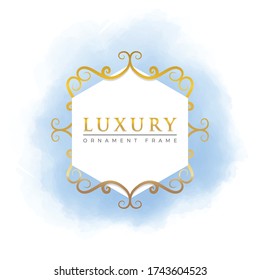 Golden ornament with basic shape in the watercolor backdrop