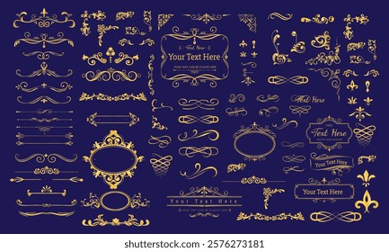 Golden ornament collection design vector 