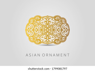 Golden ornament of curls and spirals on black background. 3d ramadan islamic round pattern elements. Geometric logo template set. Circular ornamental arabic symbols. Vintage floral seamless pattern.