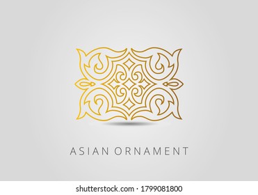 Golden ornament of curls and spirals on black background. 3d ramadan islamic round pattern elements. Geometric logo template set. Circular ornamental arabic symbols. Vintage floral seamless pattern.