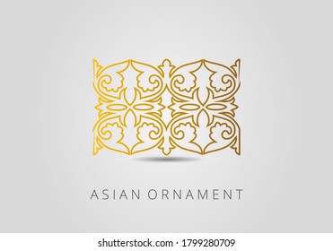 Golden ornament of curls and spirals on black background. 3d ramadan islamic round pattern elements. Geometric logo template set. Circular ornamental arabic symbols. Vintage floral seamless pattern.