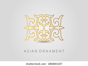 Golden ornament of curls and spirals on black background. 3d ramadan islamic round pattern elements. Geometric logo template set. Circular ornamental arabic symbols. Vintage floral seamless pattern.