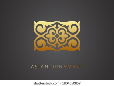 Golden ornament of curls and spirals on black background. 3d ramadan islamic round pattern elements. Geometric logo template set. Circular ornamental arabic symbols. Vintage floral seamless pattern.