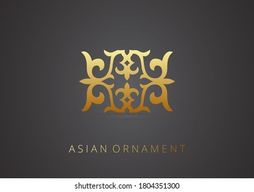 Golden ornament of curls and spirals on black background. 3d ramadan islamic round pattern elements. Geometric logo template set. Circular ornamental arabic symbols. Vintage floral seamless pattern.