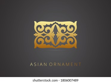Golden ornament of curls and spirals on black background. 3d ramadan islamic round pattern elements. Geometric logo template set. Circular ornamental arabic symbols. Vintage floral seamless pattern.
