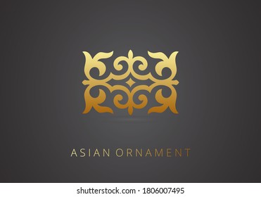 Golden ornament of curls and spirals on black background. 3d ramadan islamic round pattern elements. Geometric logo template set. Circular ornamental arabic symbols. Vintage floral seamless pattern.