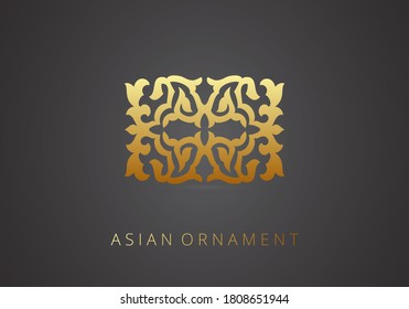 Golden ornament of curls and spirals on black background. 3d ramadan islamic round pattern elements. Geometric logo template set. Circular ornamental arabic symbols. Vintage floral seamless pattern.