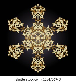 Golden ornament element in the form of a mandala. Ancient mandalas, elements of the mandala. Oriental pattern with mandala, vector illustration on dark background