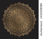 Golden ornament floral circle with round decorative traditional elements with dark ground