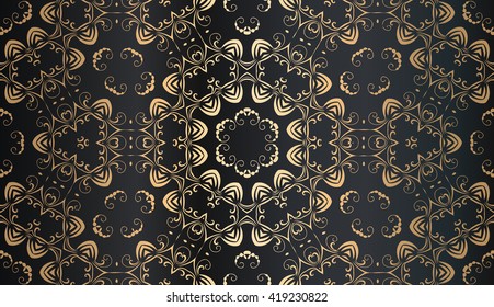 Golden ornament frame in Victorian style on a dark background. Element for design.