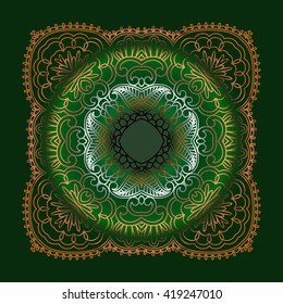 Golden ornament frame in Victorian style on a green background. Element for design.