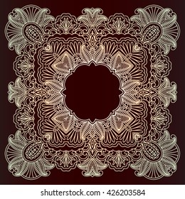 Golden ornament frame in Victorian style on dark background. Element for design.