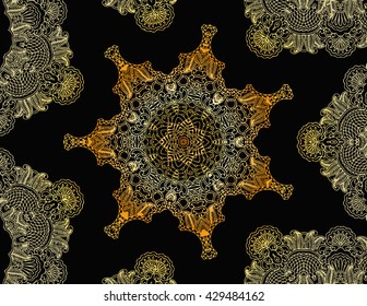 Golden ornament frame in Victorian style on a dark background. Element for design.