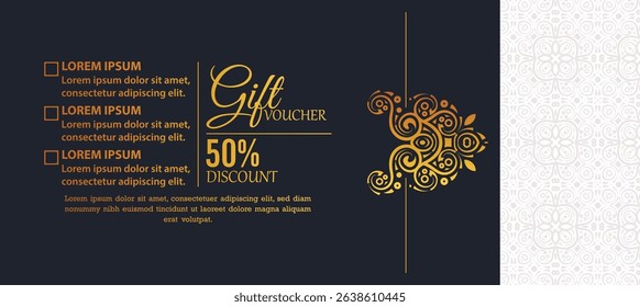 Golden Ornament Gift Voucher with Discount Offer Template Design