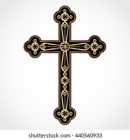 golden ornament gothic cross / vector illustration