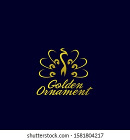 golden ornament logo icon with bird wings illustration for business and fashion company, vector illustration in eps10