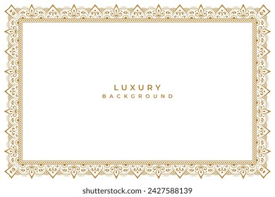 Golden ornament vintage wedding invitation card islamic page certificate border line pattern illustration frame rectangle