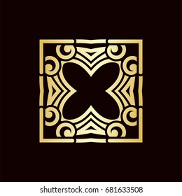 Golden ornamental abstract vintage logo on dark background. Template for design