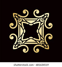 Golden ornamental abstract vintage logo on dark background. Template for design