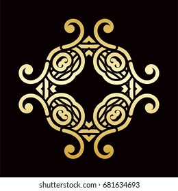 Golden ornamental abstract vintage logo on dark background. Template for design