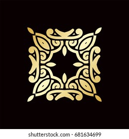 Golden ornamental abstract vintage logo on dark background. Template for design