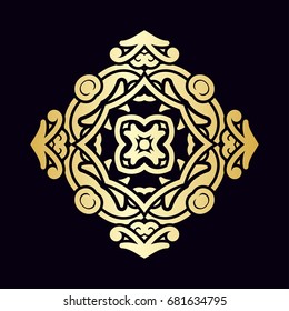 Golden ornamental abstract vintage logo on dark background. Template for design