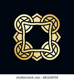 Golden ornamental abstract vintage logo on dark background. Template for design