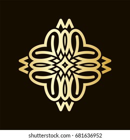 Golden ornamental abstract vintage logo on dark background. Template for design