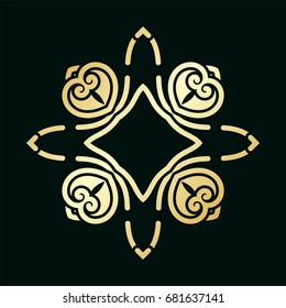 Golden ornamental abstract vintage logo on dark background. Template for design