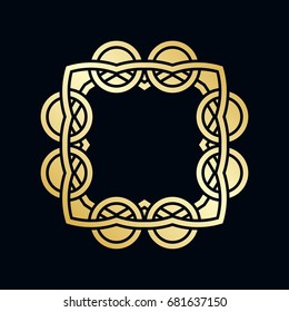 Golden ornamental abstract vintage logo on dark background. Template for design