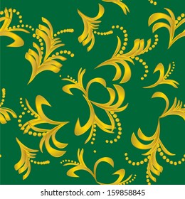 Golden ornamental background gold pattern on green background
