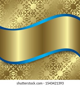 golden ornamental background with gold wavy ribbon - vector