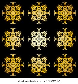 Golden ornamental background on black