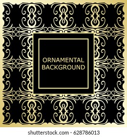 Golden ornamental background with vintage ornament. Template for design