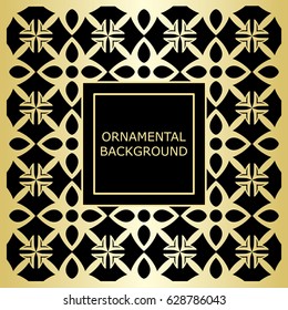 Golden ornamental background with vintage ornament. Template for design
