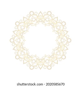 Golden ornamental circular pattern on white background. Card template design. Decorative vector frame.