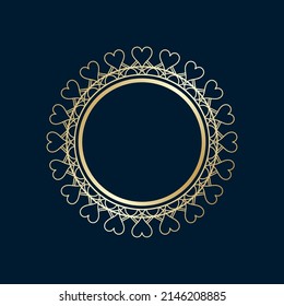 Golden ornamental circular pattern on dark background. Card template design. Vector illustration.