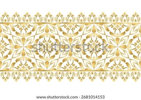 Golden Ornamental Damask Seamless Pattern, Luxury Floral Decorative Background for Elegant Design