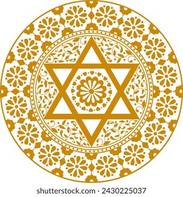 Golden ornamental doily laced mandala. Judaica illustration