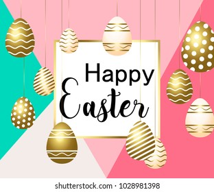 Golden ornamental eggs for your Easter design. Spring element in Eastern style. Traditional vintage decor for invitations, greeting cards. Ornate pattern for line art template.