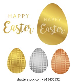Golden ornamental eggs for your Easter design. Spring element in Eastern style. Traditional vintage decor for invitations, greeting cards. Ornate pattern for line art template.