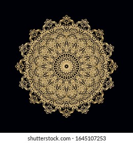 Golden ornamental floral rosette - mandala on  dark background