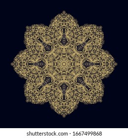 Golden ornamental floral rosette - mandala on dark background
