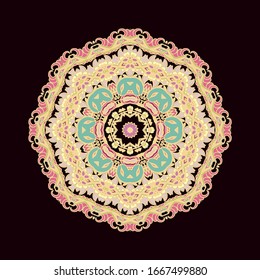 Golden ornamental floral rosette - mandala on dark background