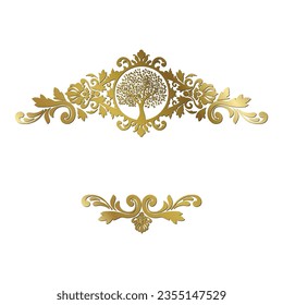 golden ornamental frame  with tree