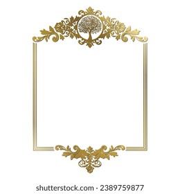 golden ornamental frame with tree