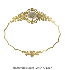 golden ornamental frame with tree