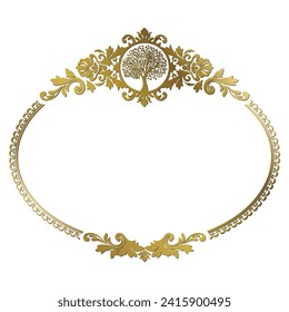 marco ornamental dorado con árbol