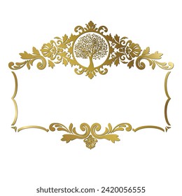 marco ornamental dorado con árbol