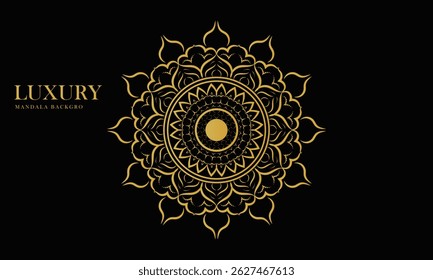Golden Ornamental Mandala Background Luxurious Decorative Design for Invitations, Branding, and Interior Accents